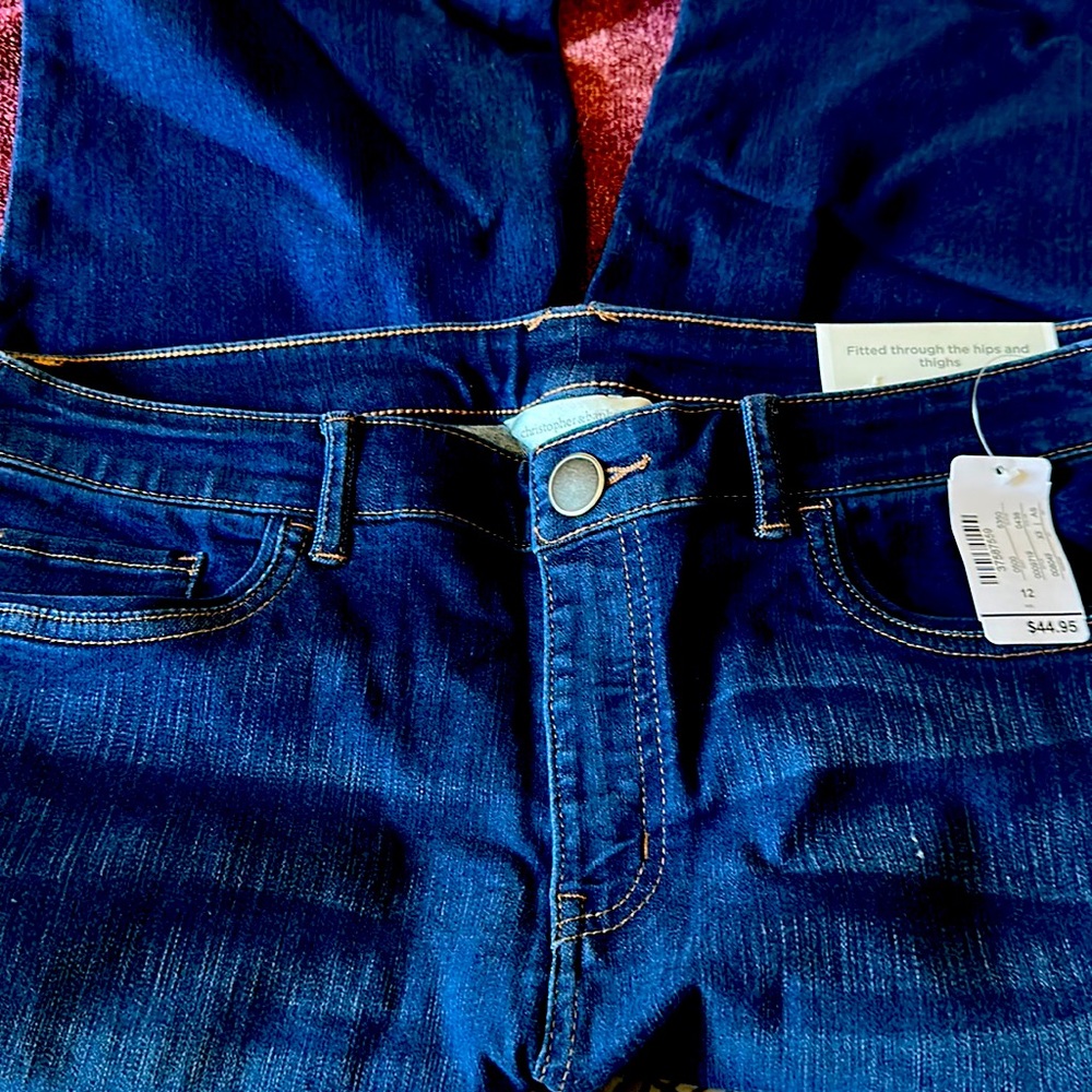 NWT Christopher & Banks Shaped Fit dark blue crop jeans size 12 mid-rise capris